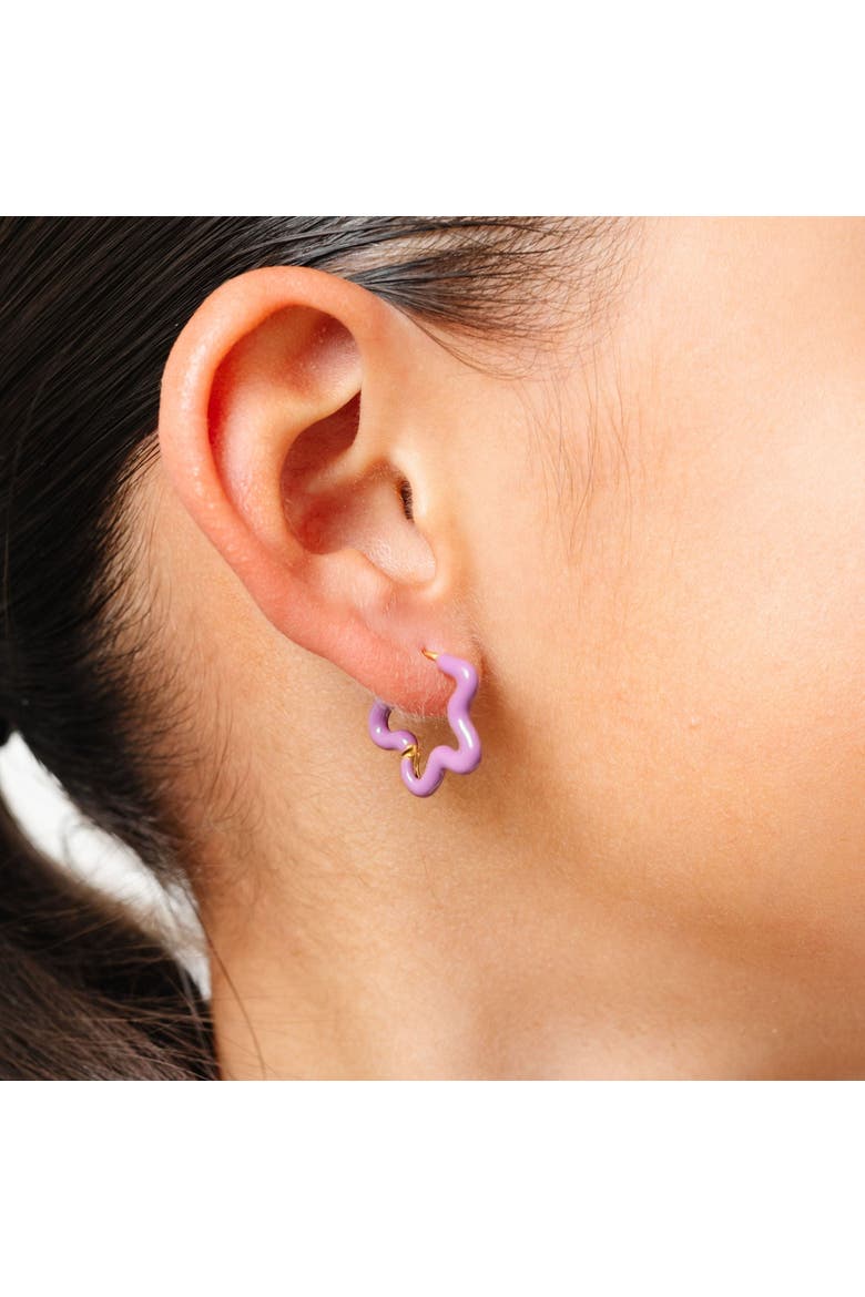 Enamel Flower Hoop Earrings, Alternate, color, Purple