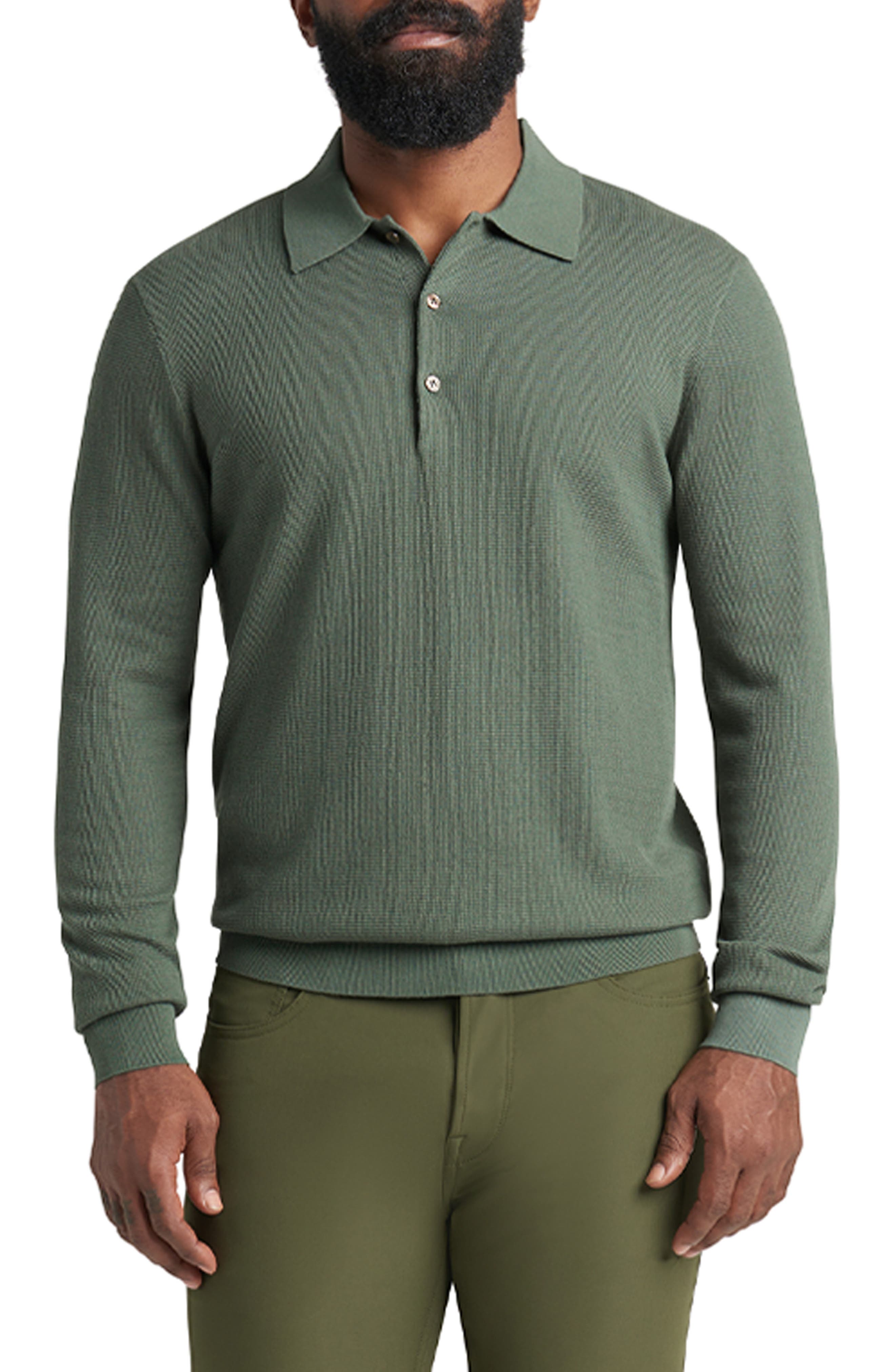 Goodlife Mini Waffle Long Sleeve Polo in Laurel 