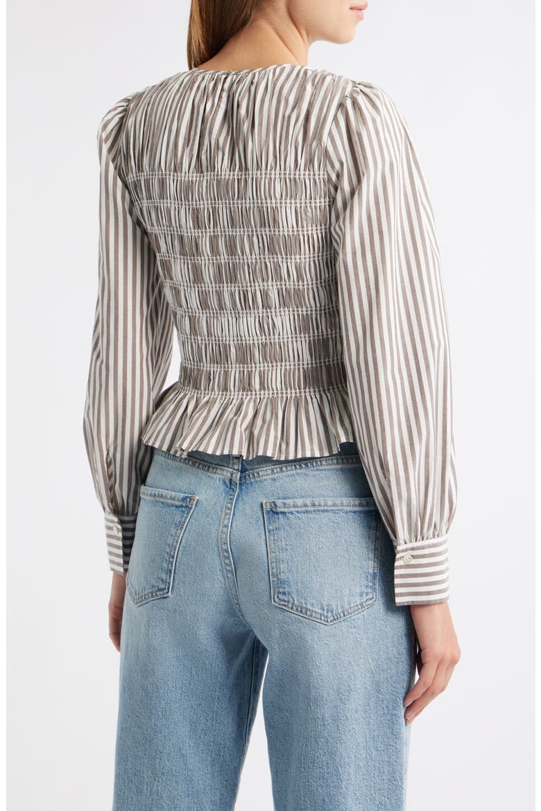 Tabi Smocked Peplum Top, Alternate, color, ESPRESSO IVORY STRIPE
