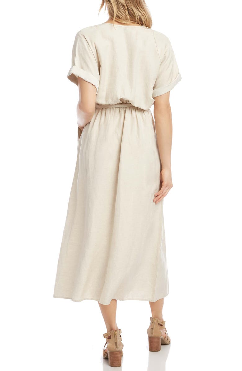 Karen Kane Cuff Sleeve Linen Blend Faux Wrap Dress, Alternate, color,