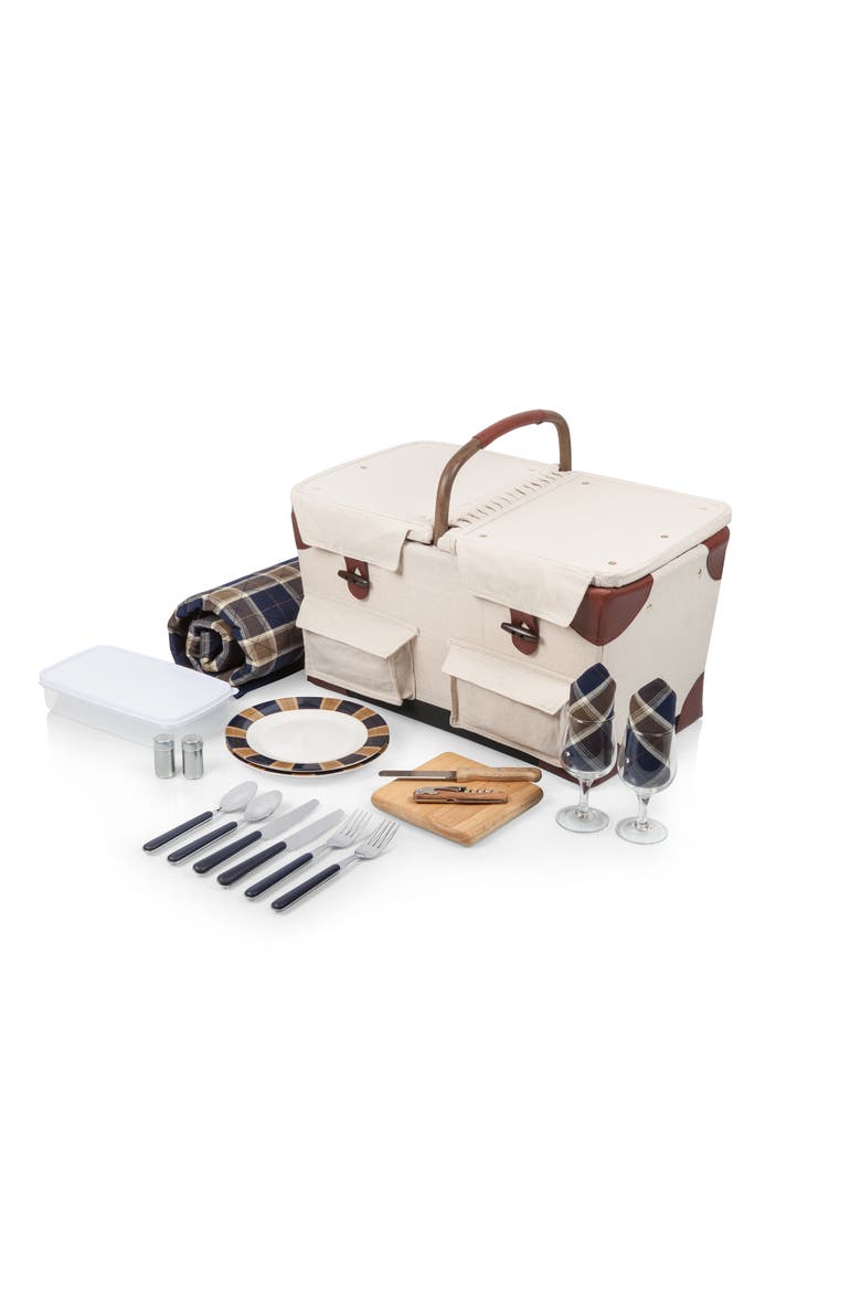 Pioneer Picnic Basket, Main, color, Beige with Navy & Brown