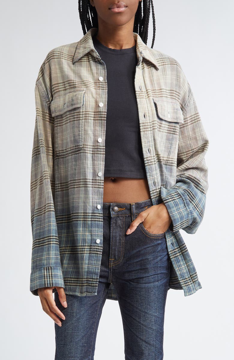 R13 Relaxed Plaid Cotton Flannel Button-Up Shirt, Main, color,