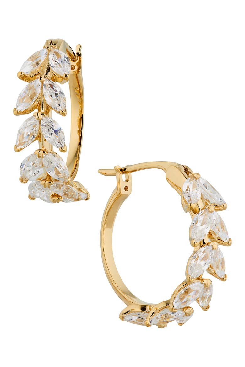 Wild Flower Vine Crystal Hoop Earrings, Main, color, GOLD