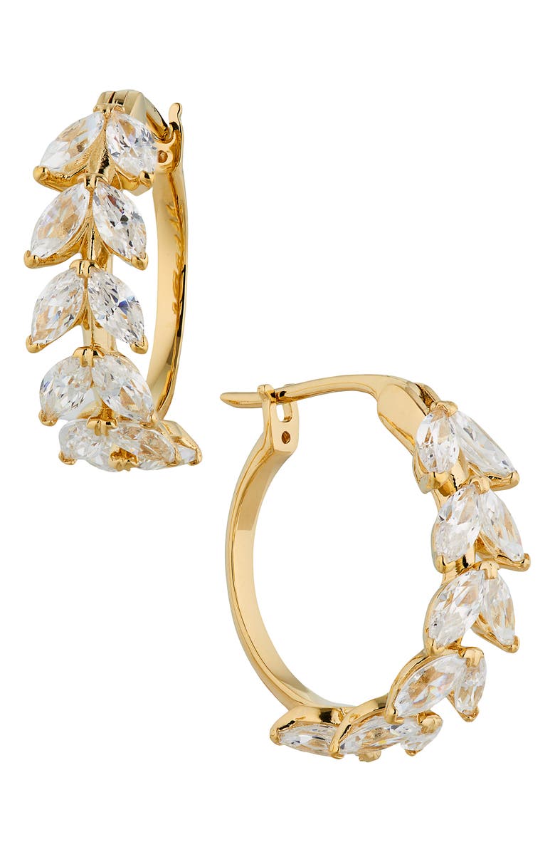 Nadri Wild Flower Vine Crystal Hoop Earrings, Main, color, Gold