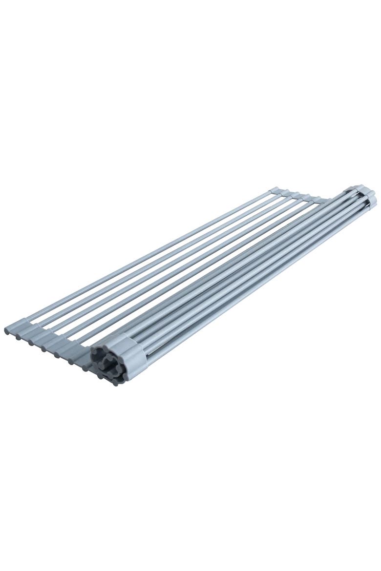 Over the Sink Roll Up Drying Rack, Silicone and Stainless Steel, Alternate, color, Gray