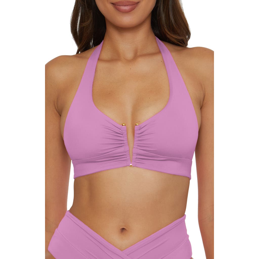 Becca Shirred V-wire Halter Bikini Top In Malva
