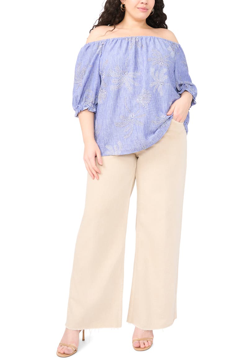 Off the Shoulder Puff Sleeve Top, Alternate, color, MULTI BLUE CHAMBRAY