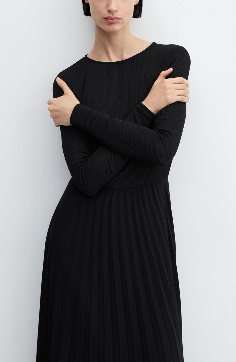 MANGO Long Sleeve Pleated Dress, Alternate, color, 