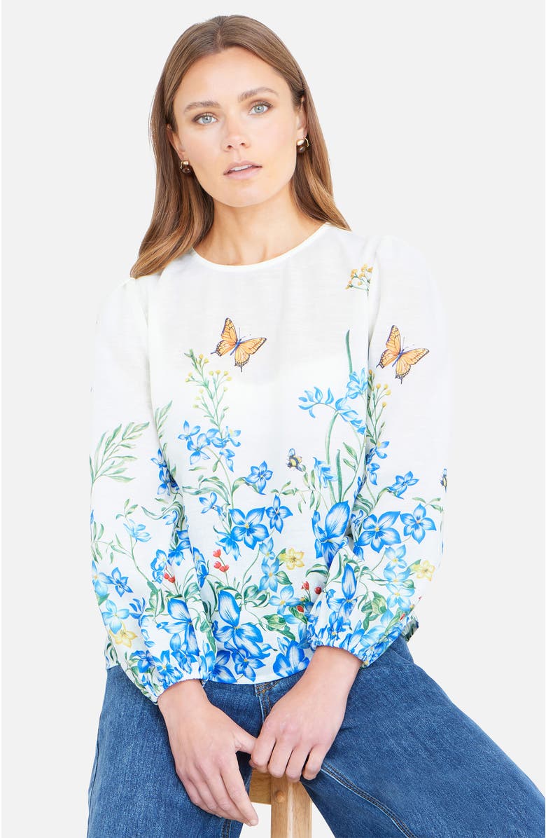 Yumi Butterfly Print Long Sleeve Top, Main, color, Ivory