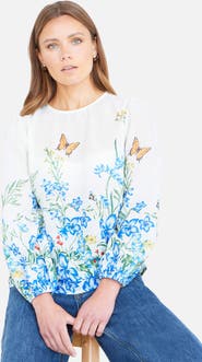 Yumi Butterfly Print Long Sleeve Top