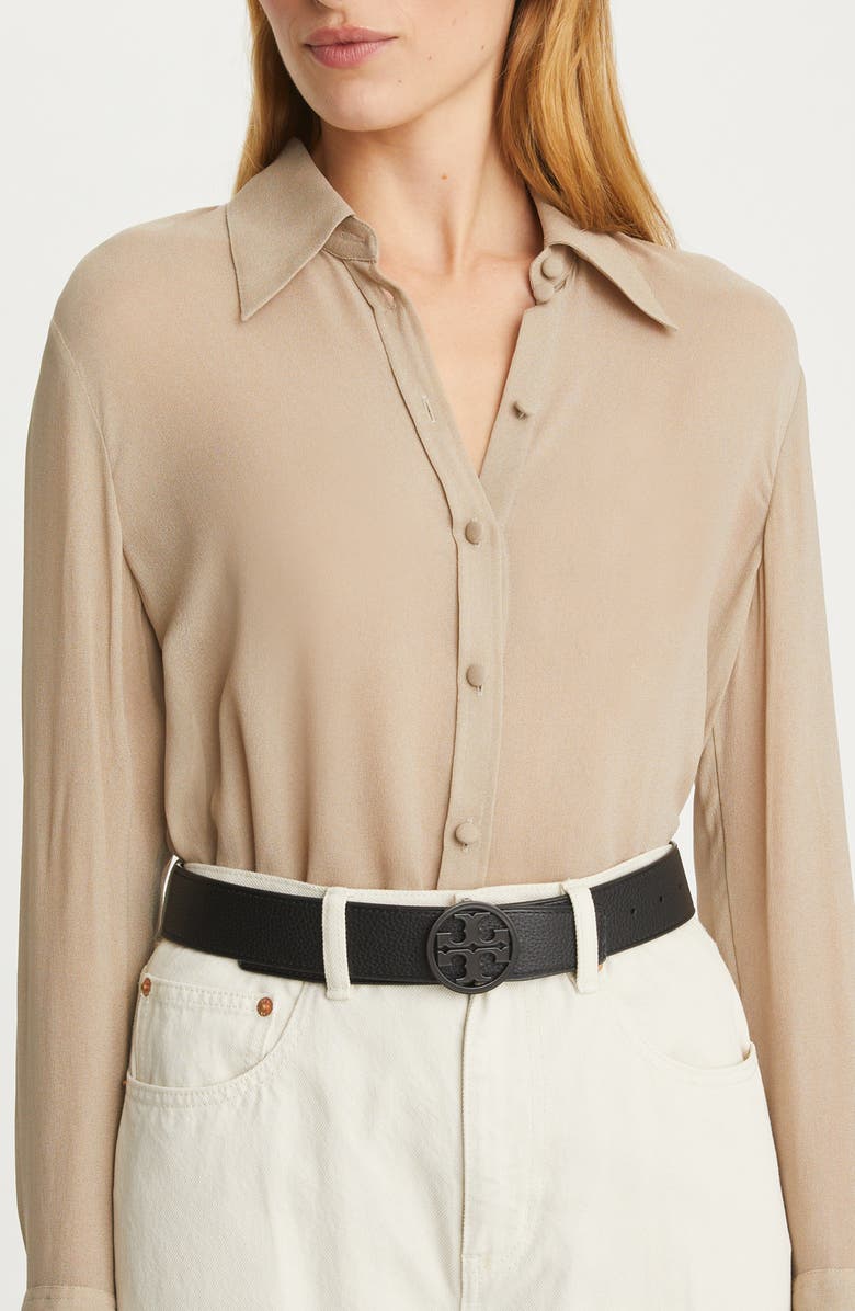 Tory Burch 1.5-Inch Miller Logo Leather Belt, Alternate, color, 