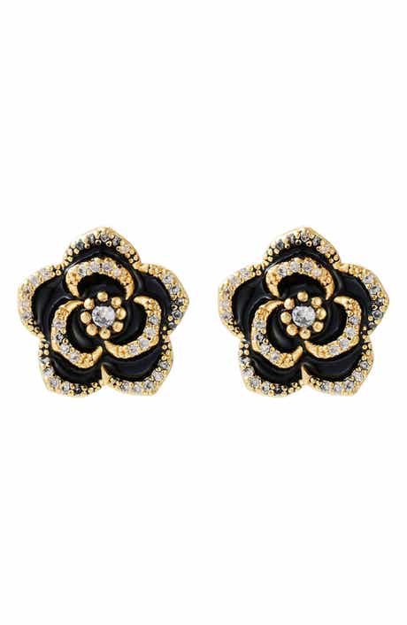 Adornia Cubic Zirconia Black Enamel Floral Stud Earrings