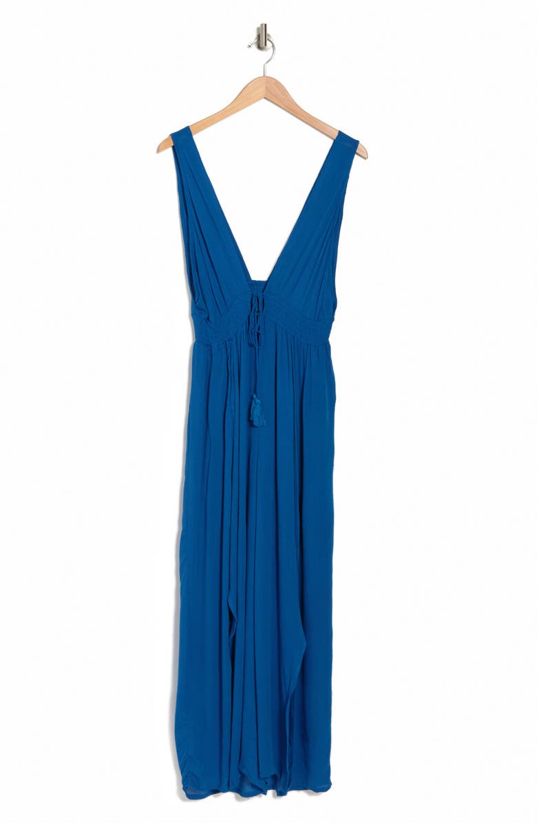 BOHO ME Ruffle Tie Neck Cover-Up Jumpsuit, Alternate, color, Lapis Blue