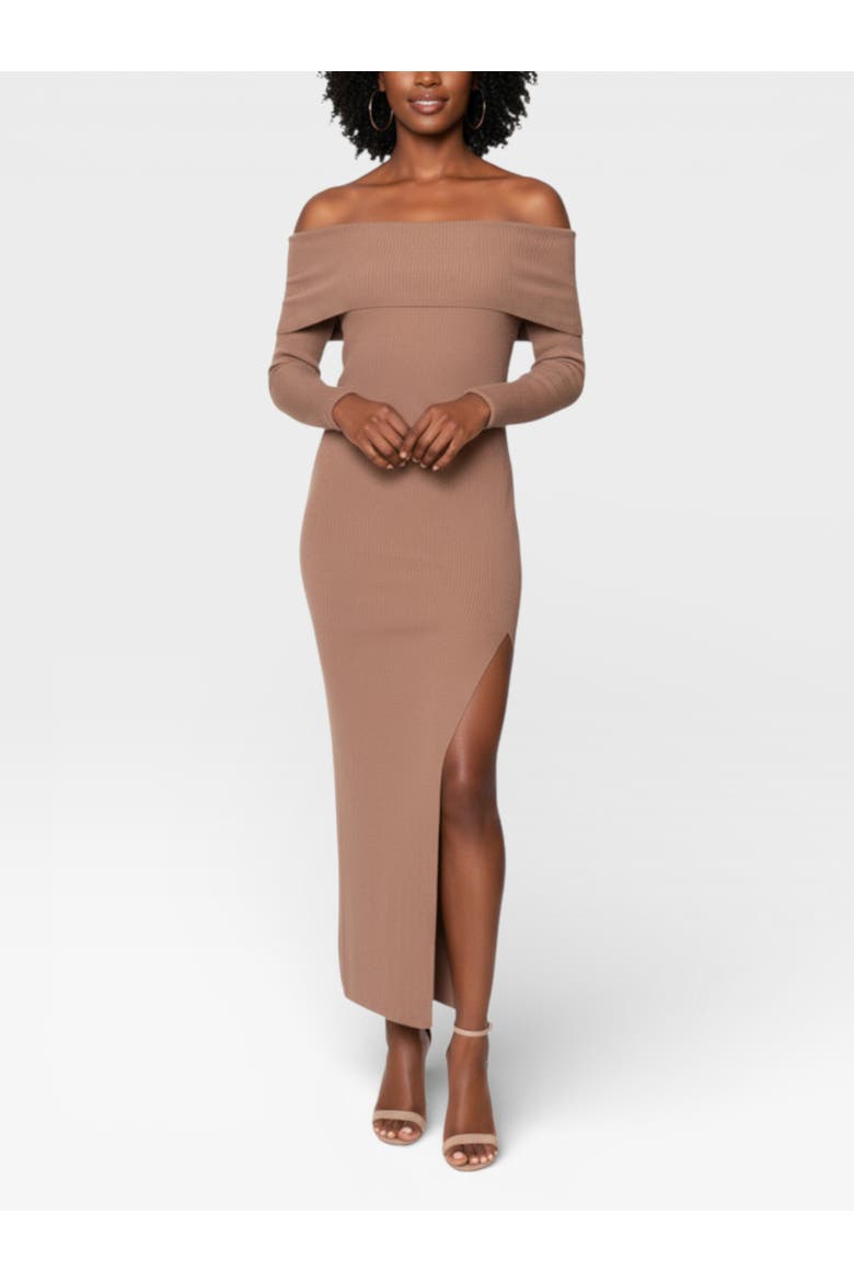 Delia Off the Shoulder Sweater Maxi Dress, Main, color, Almond