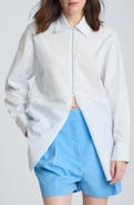 Kenneth Cole Oversize Half Zip Split Front Cotton Blend Top