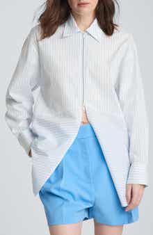 Oversize Half Zip Split Front Cotton Blend Top