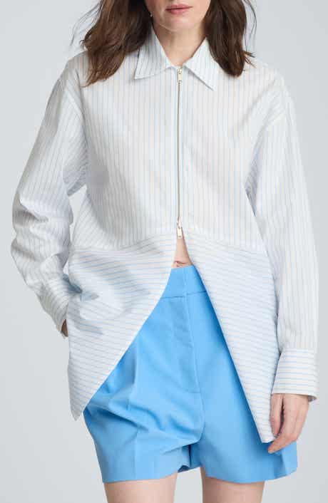 Oversize Half Zip Split Front Cotton Blend Top
