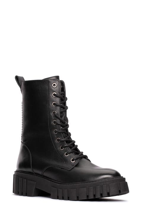 Page Lace Up Platform Leather Combat Boot (Women)