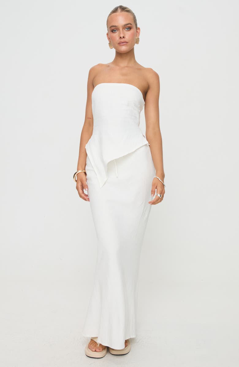 Princess Polly Mercer Low Rise Linen Blend Midi Skirt, Alternate, color, White