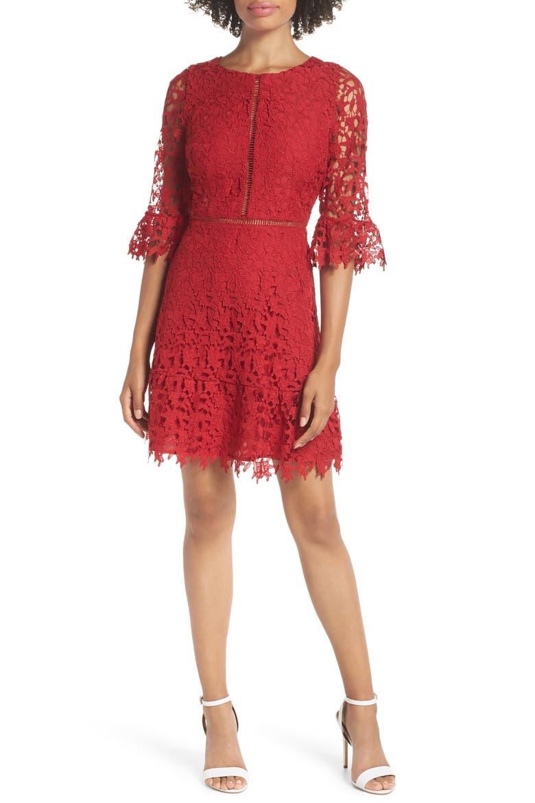 BB Dakota In the Moment Lace Dress, Main, color, SCARLET RED