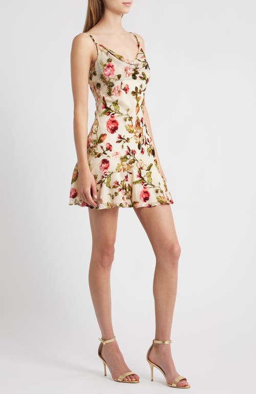 Rare London Cowl Neck Bias Cut Devoré Minidress In Neutral