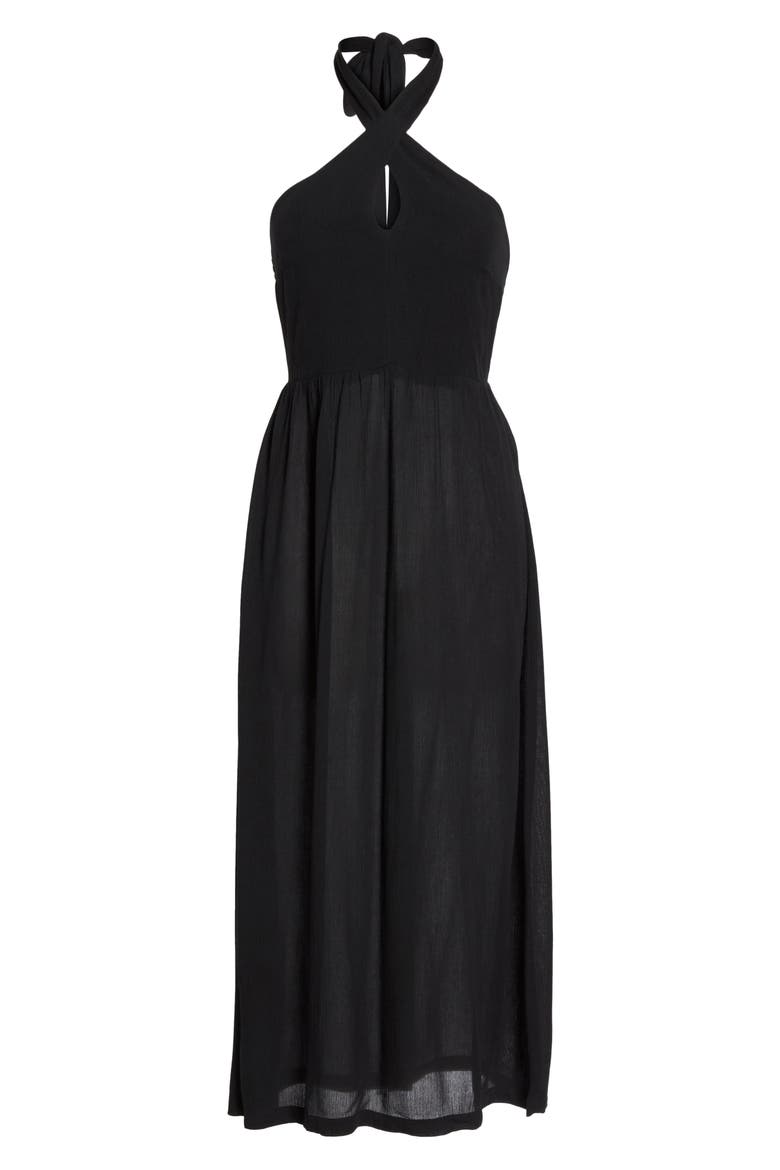 Midi Tie Back Cover-Up Dress, Alternate, color, BLACK