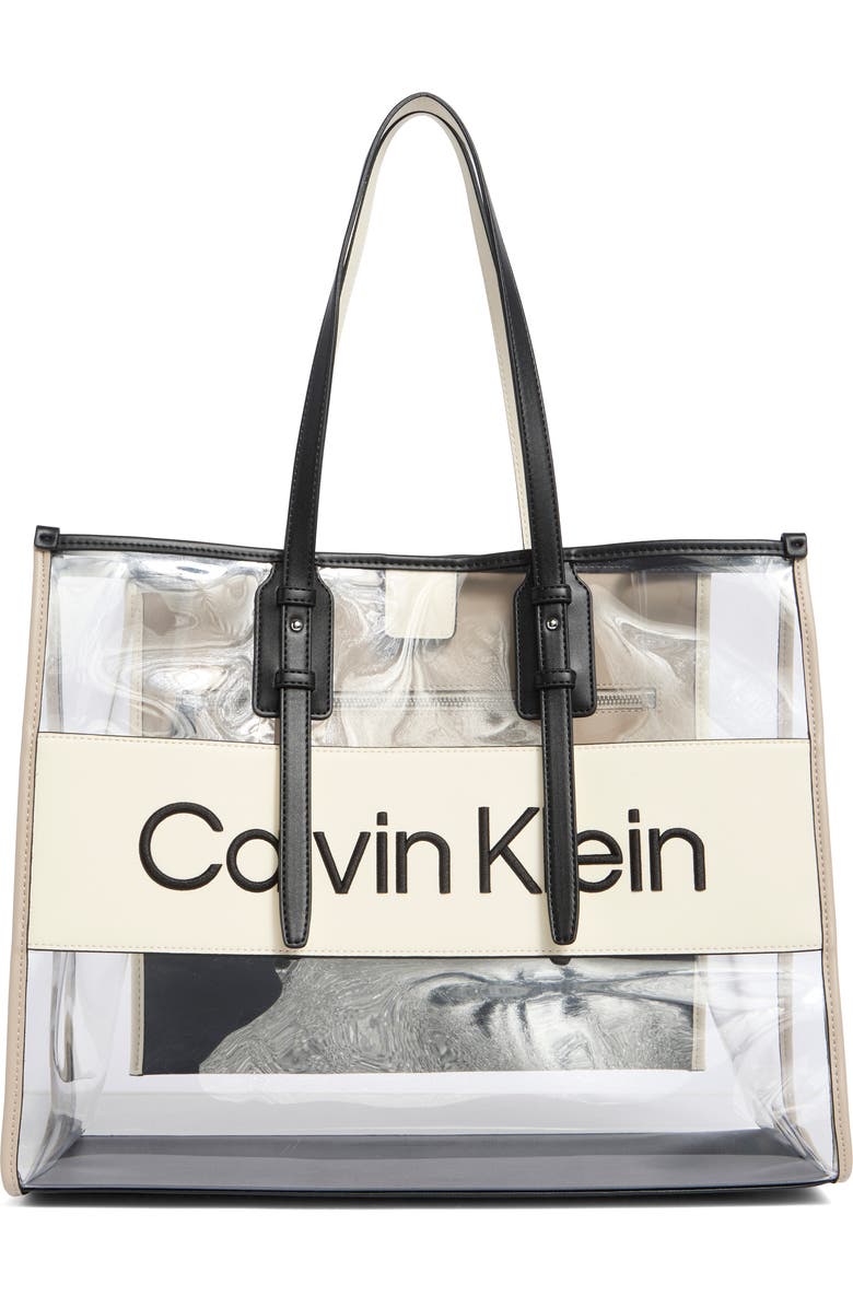 Calvin Klein Modern Essentials Clear Tote, Main, color, Natural/ Black Multi
