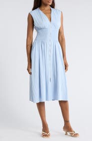 AREA STARS Smocked Waist Zip Midi Dress