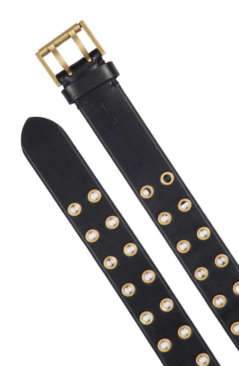 AllSaints Leather Eyelet Belt, Alternate, color, Black Antique Brass