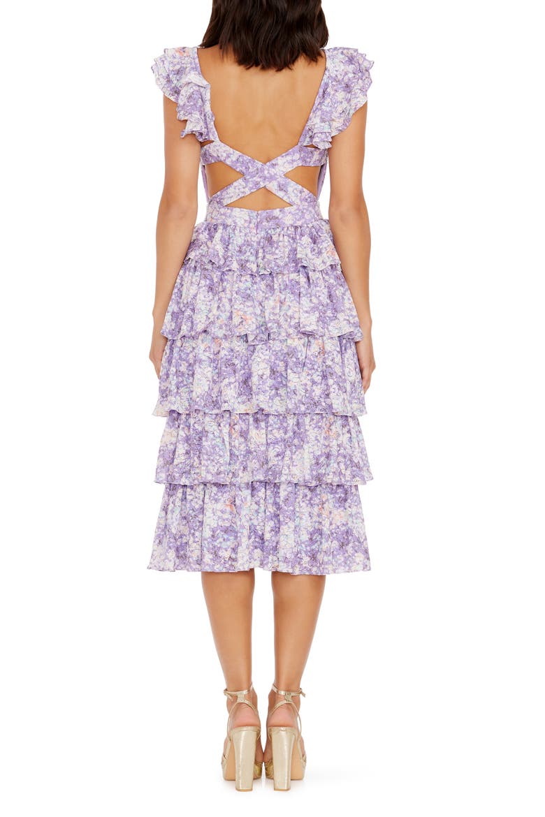 Kristen Floral Ruffle Tier Midi Dress, Alternate, color, LAVENDER MULTI