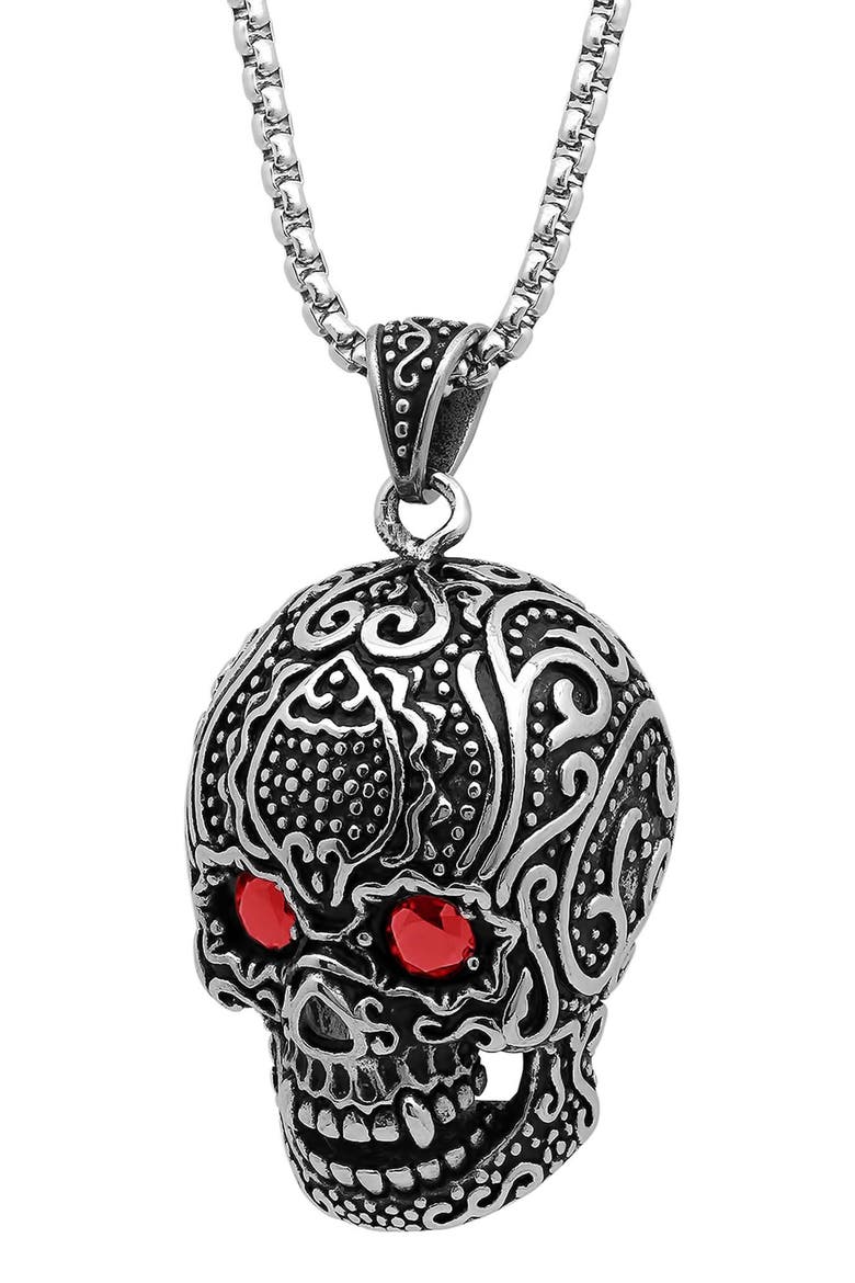 Men's Stainless Steel Skull Pendant Necklace, Main, color, SILVER