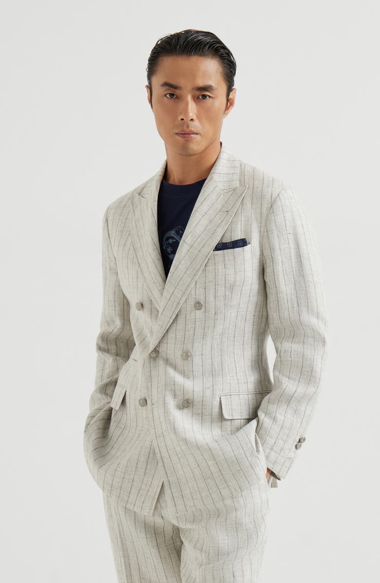 Brunello Cucinelli Chalk stripe twill blazer, Alternate, color, Light Grey