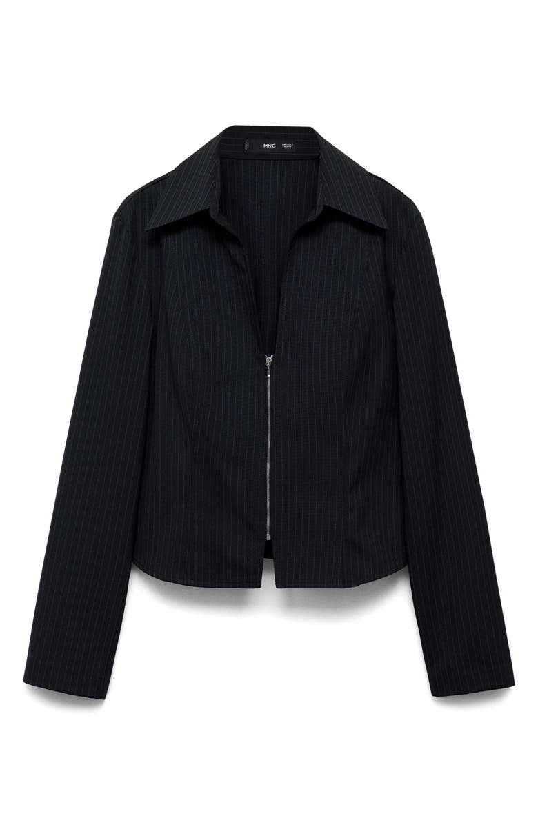 MANGO Pinstripe Zip Front Shirt, Main, color, 