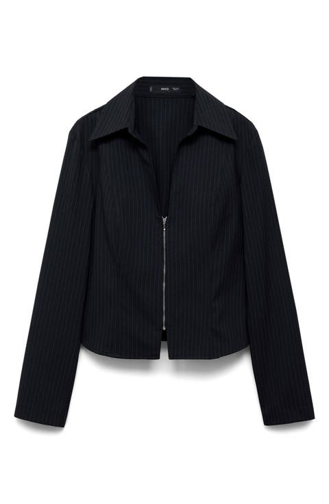 Pinstripe Zip Front Shirt