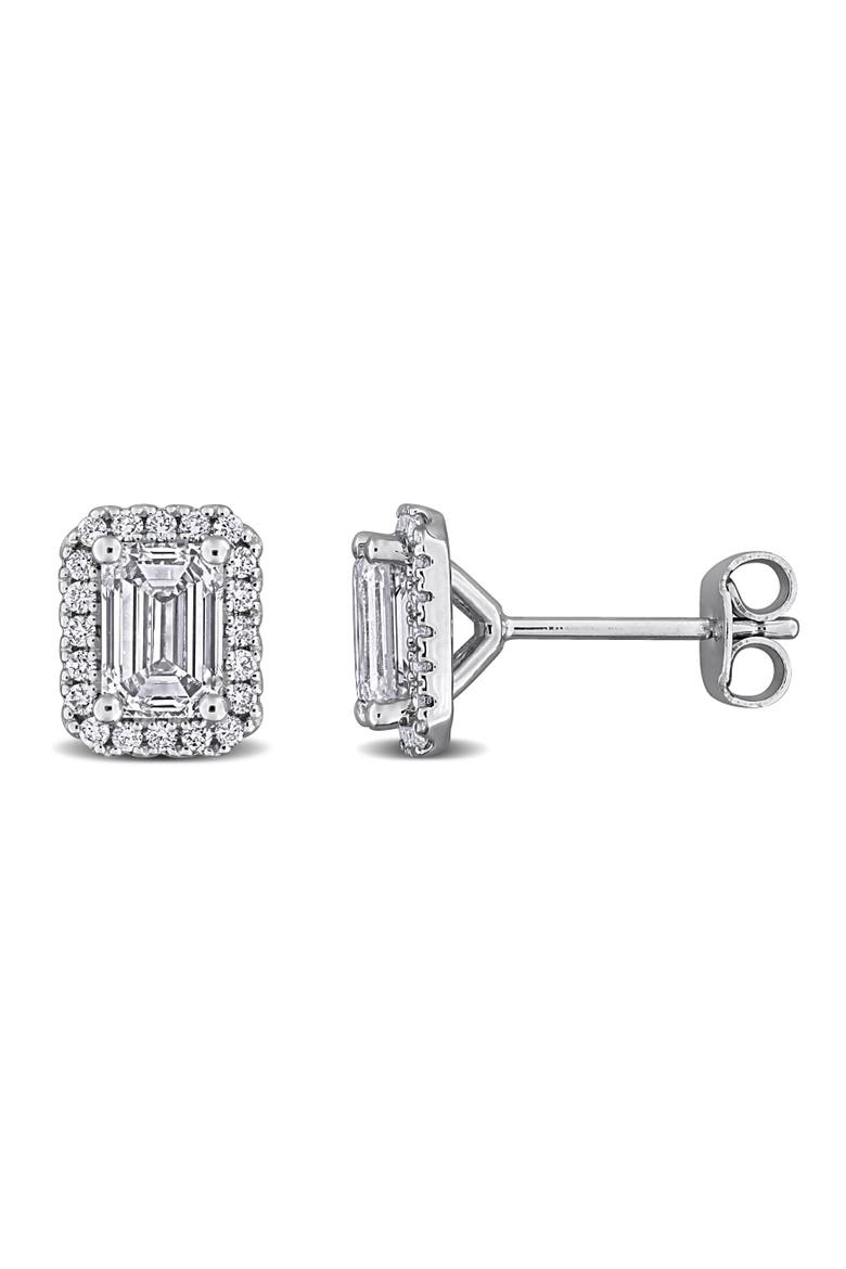 Lab-Grown Diamond Emerald Halo Stud Earrings, Main, color, Sterling Silver
