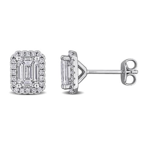 Lab-Grown Diamond Emerald Halo Stud Earrings