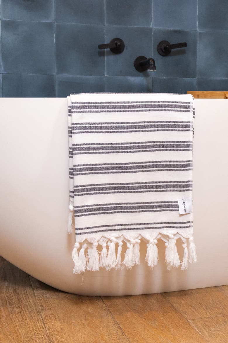 Bask Striped Organic Turkish Towel with Soft Terry Cloth Back, Alternate, color, Black