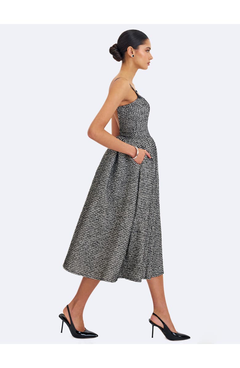 Miss Circle Katalina Tweed Backless Midi Dress, Alternate, color, Black And White