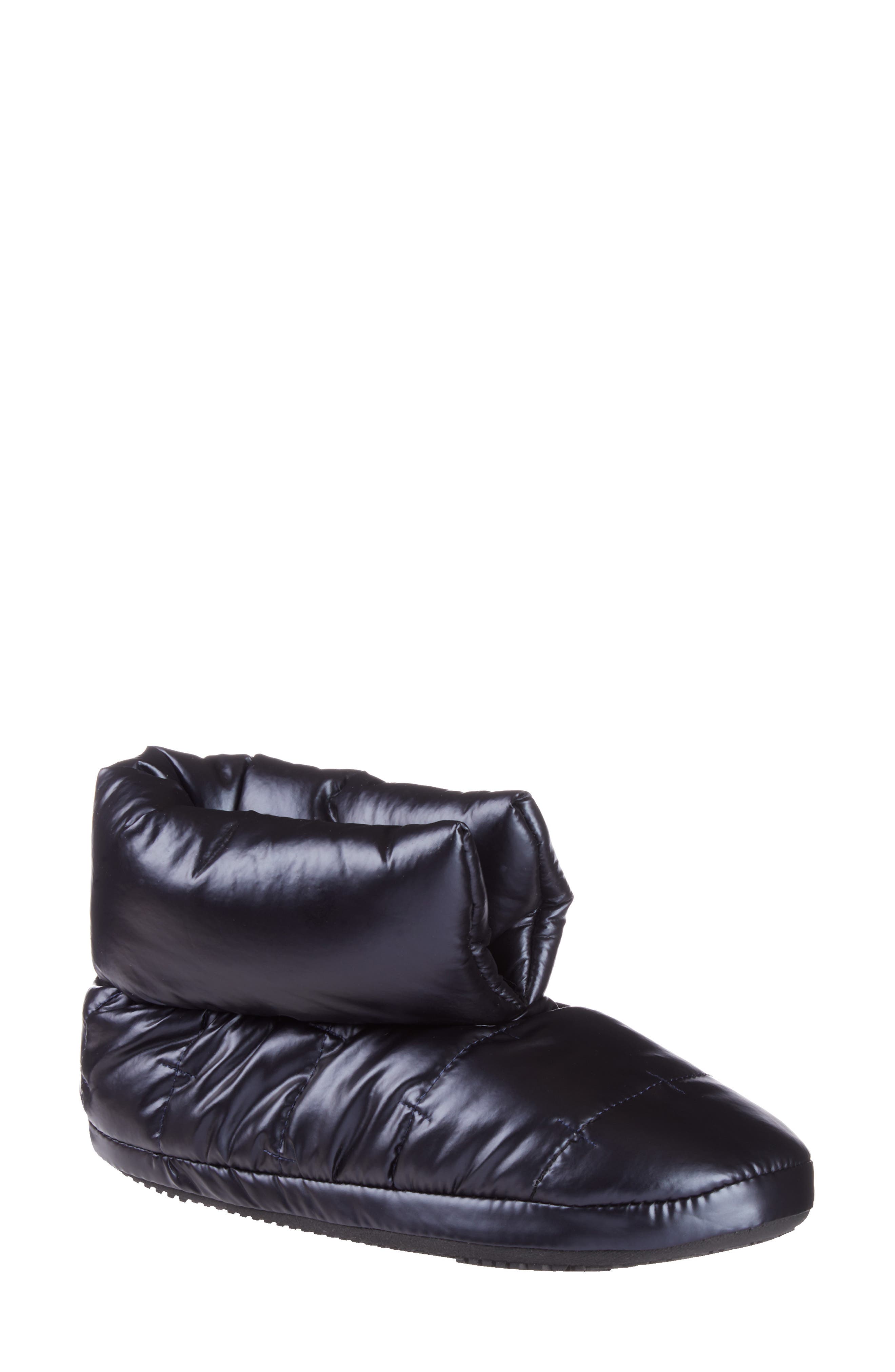ISOTONER Nylon Puffer Bootie Slipper, Main, color, Black