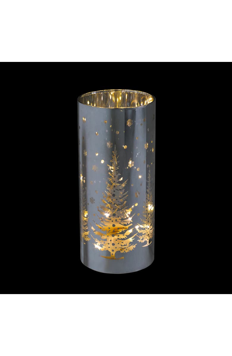 Northlight LED Lighted Winter Pine Trees Glass Hurricane Christmas Candle Decoration - 8", Alternate, color, Black