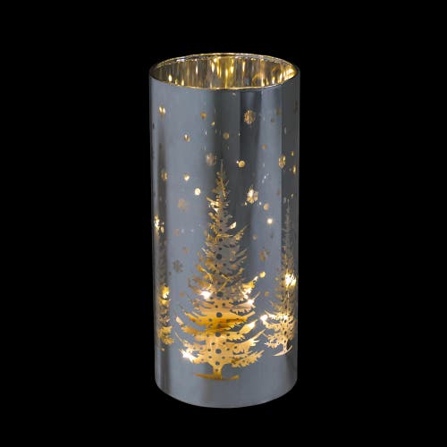 Northlight Led Lighted Winter Pine Trees Glass Hurricane Christmas Candle Decoration In Gray
