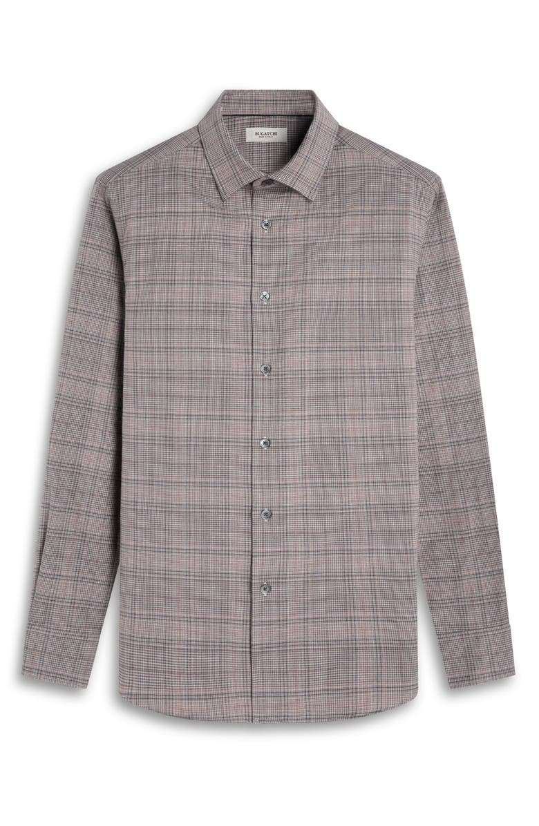 Bugatchi Julian Shaped Fit Plaid Cotton & Wool Button-Up Shirt, Alternate, color, Walnut