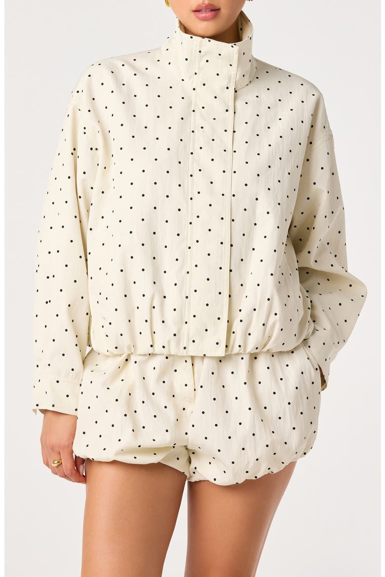 Swoosie Pin Dot Bubble Shorts, Alternate, color, IVORY/ BLACK POLKADOT