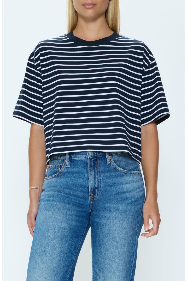 Mae Stripe Boxy Crop T-Shirt, Main, color, NAVY WHITE STRIPE