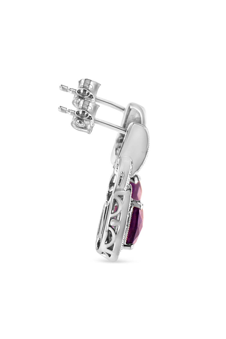 Silver 8MM Natural Cushion Shaped Amethyst Diamond Accent Halo Dangle Earrings, Alternate, color, White