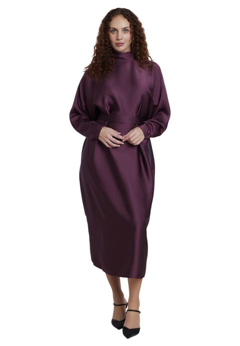 Dramatic Draped Satin Midi Dress