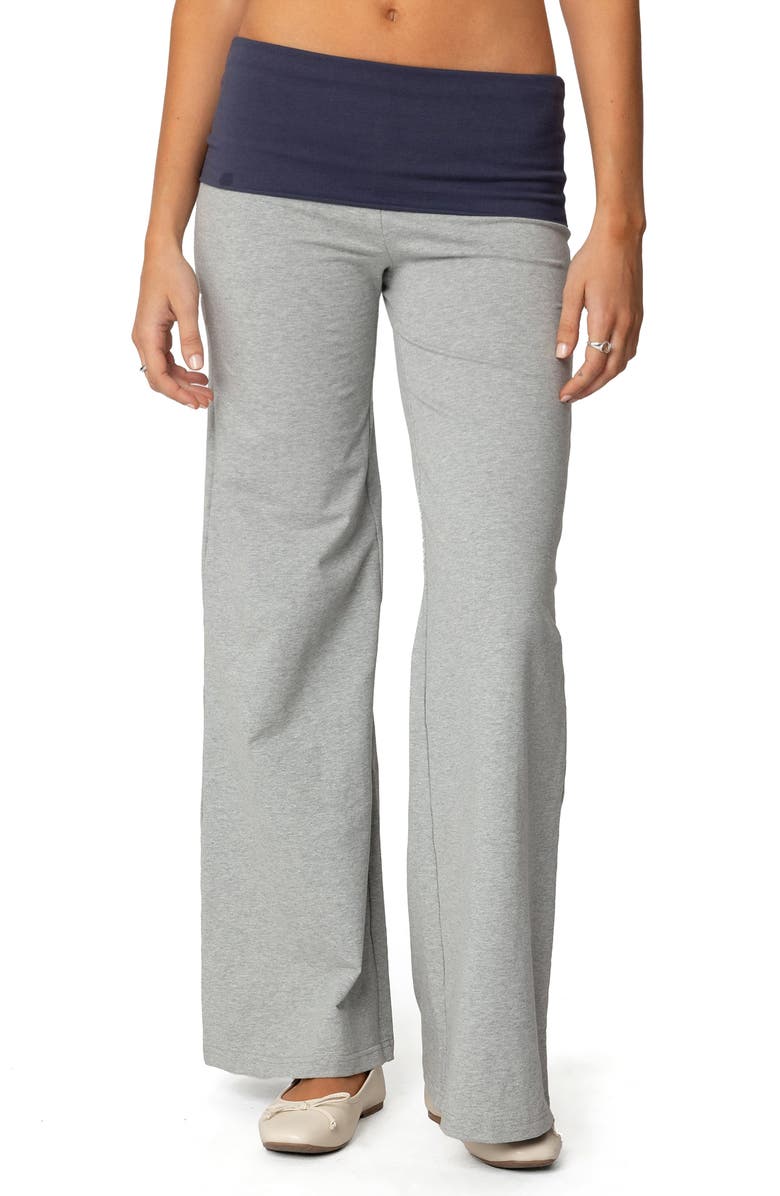 EDIKTED Contrast Foldover Wide Leg Pants, Main, color, Gray-Melange