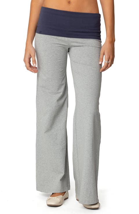 Contrast Foldover Wide Leg Pants