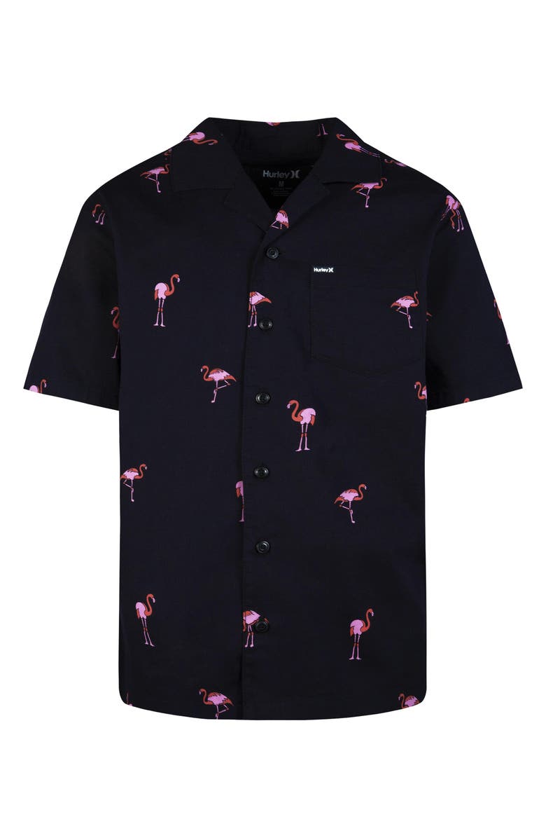 Hurley Kids' Tropical Print Short Sleeve Camp Shirt, Main, color, 