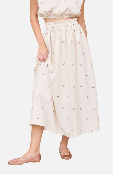 Floral Embroidered Midi Skirt
